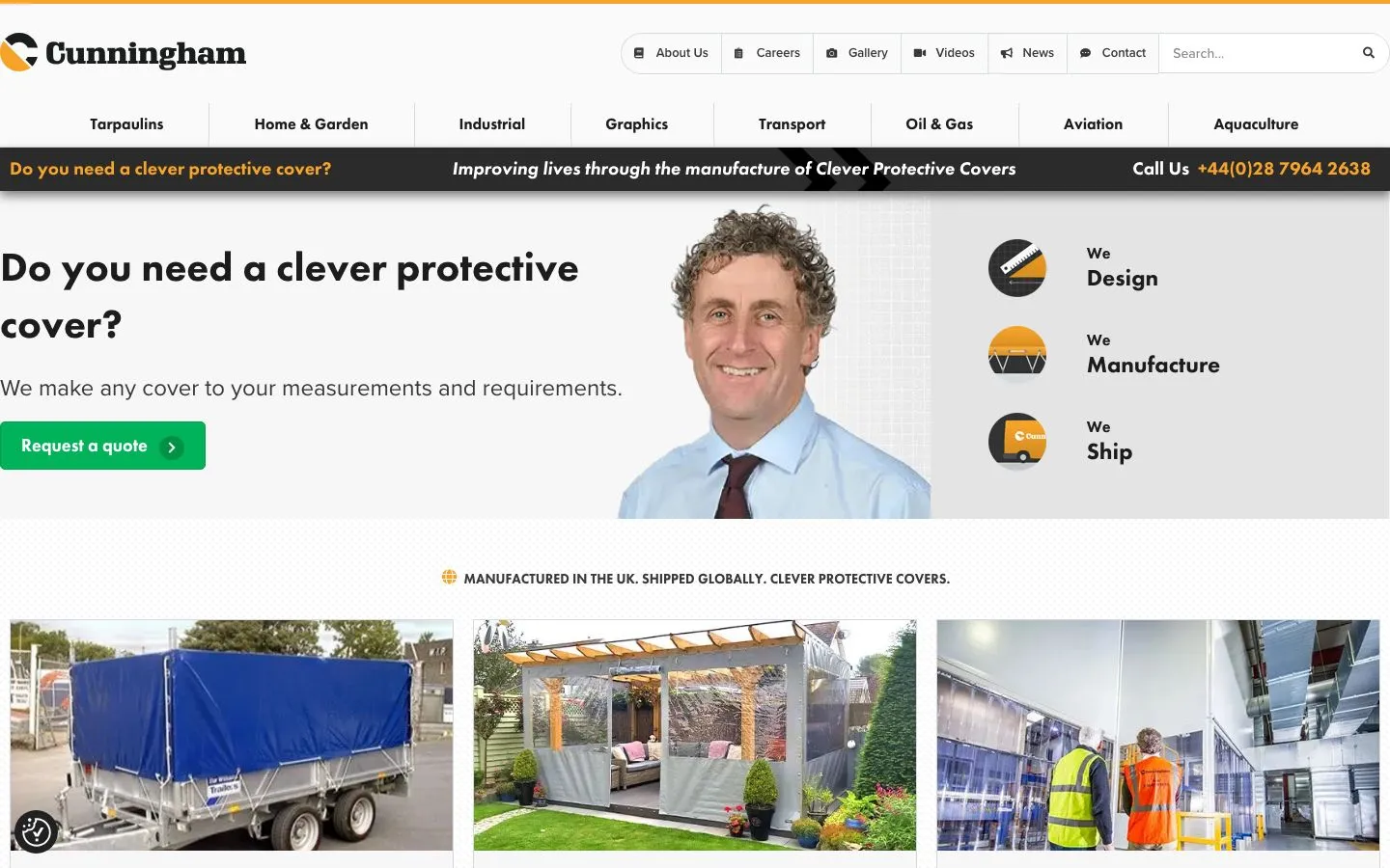 Screenshot of the Cunningham Covers website homepage
