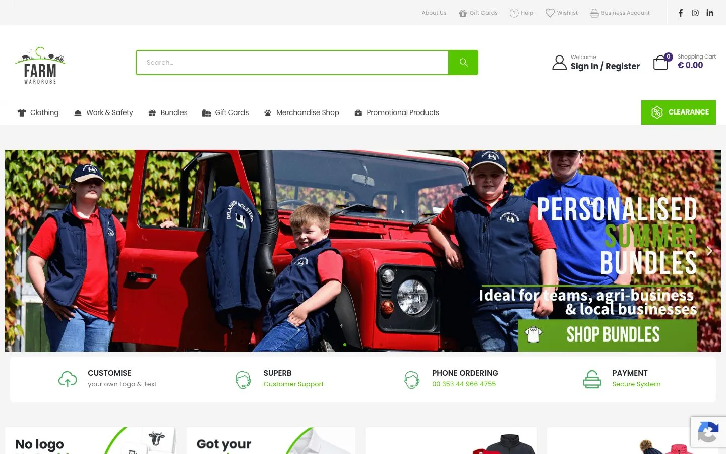 Screenshot of the Farm Wardrobe website homepage