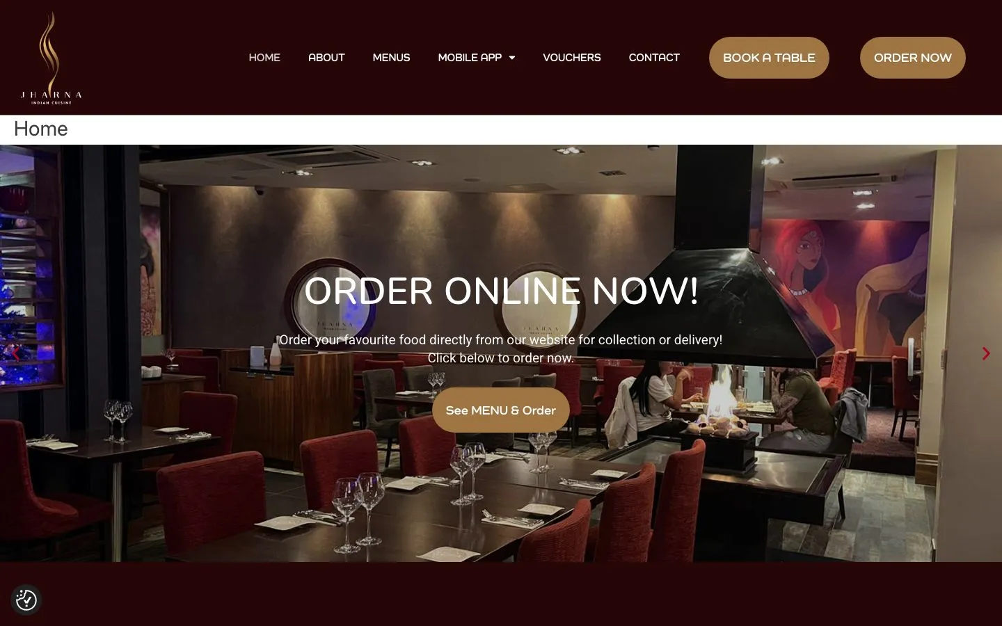 Screenshot of the Jharna website homepage