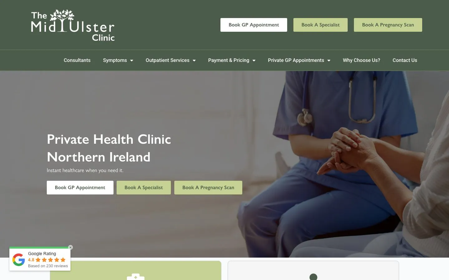 Screenshot of the The Mid Ulster Clinic website homepage