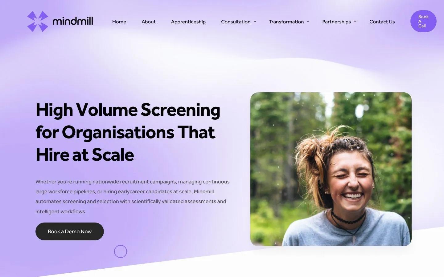 Screenshot of the Mindmill website homepage