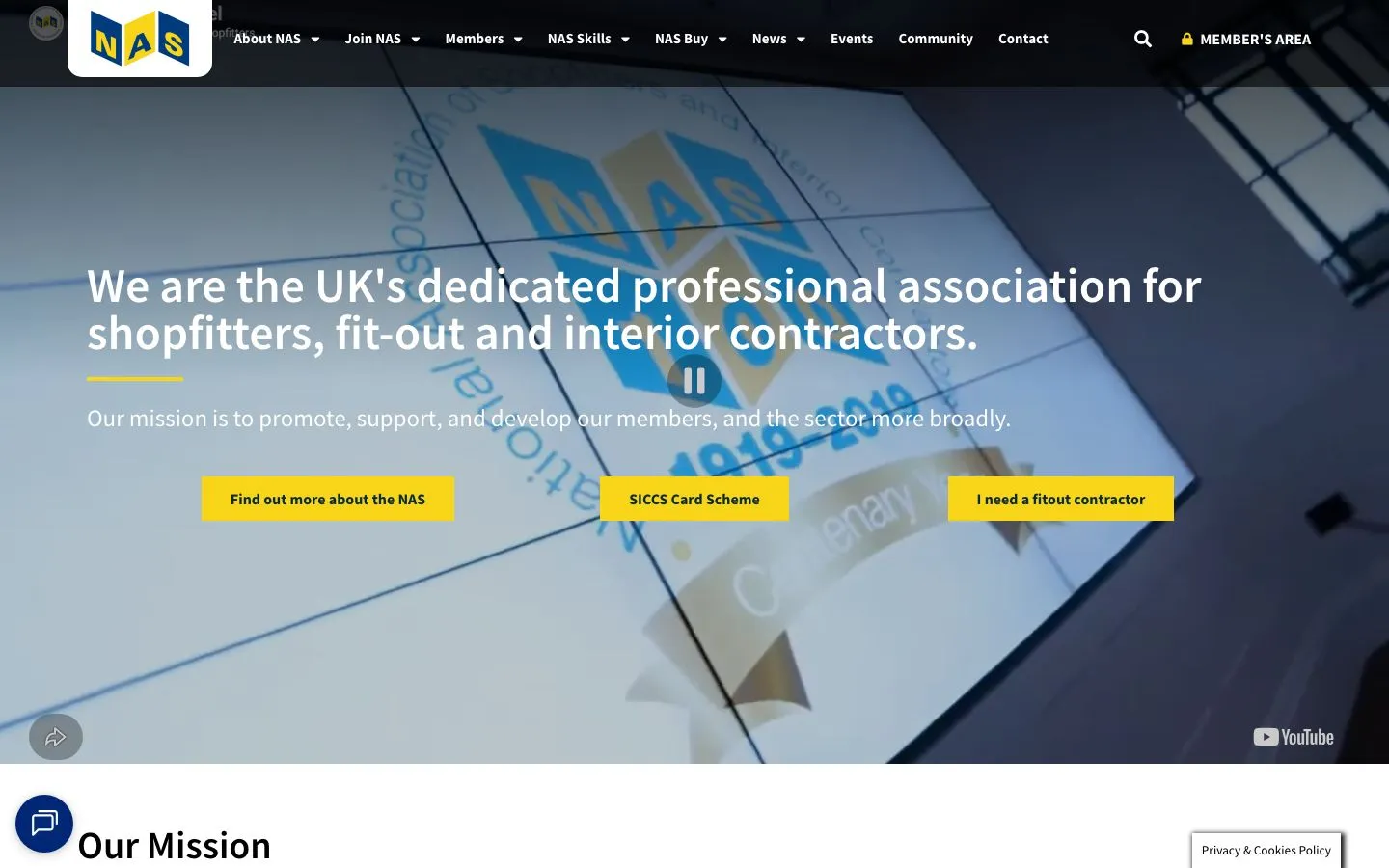 Screenshot of the National Association of Shopfitters website homepage