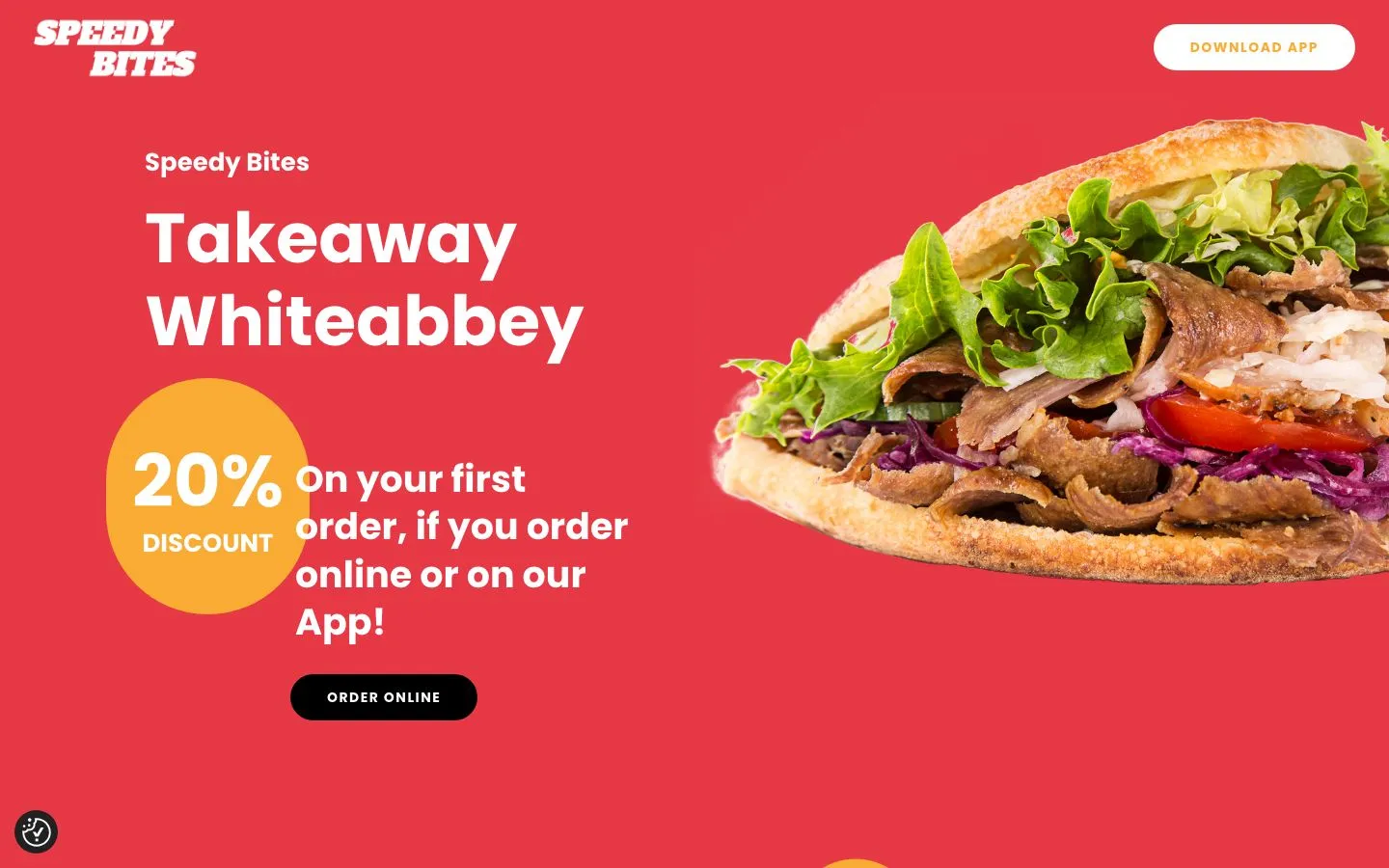 Screenshot of the Speedy Bites website homepage