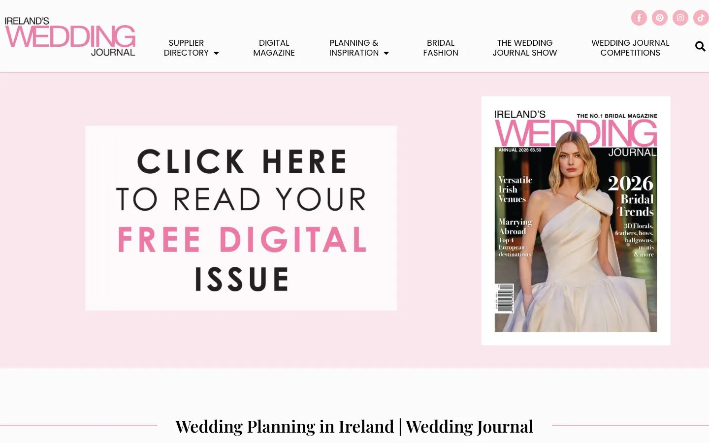 Screenshot of the Ireland's Wedding Journal website homepage