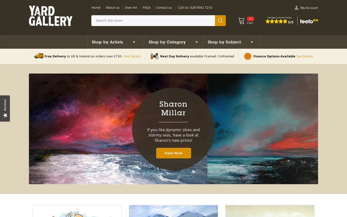 Screenshot of the Yard Gallery website homepage